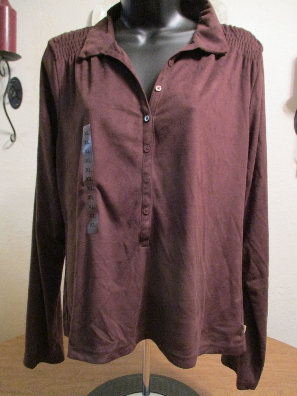NAUTICA JEANS CO WOMENS LONG SLEEVE PULLOVER BROWN BLOUSE XL